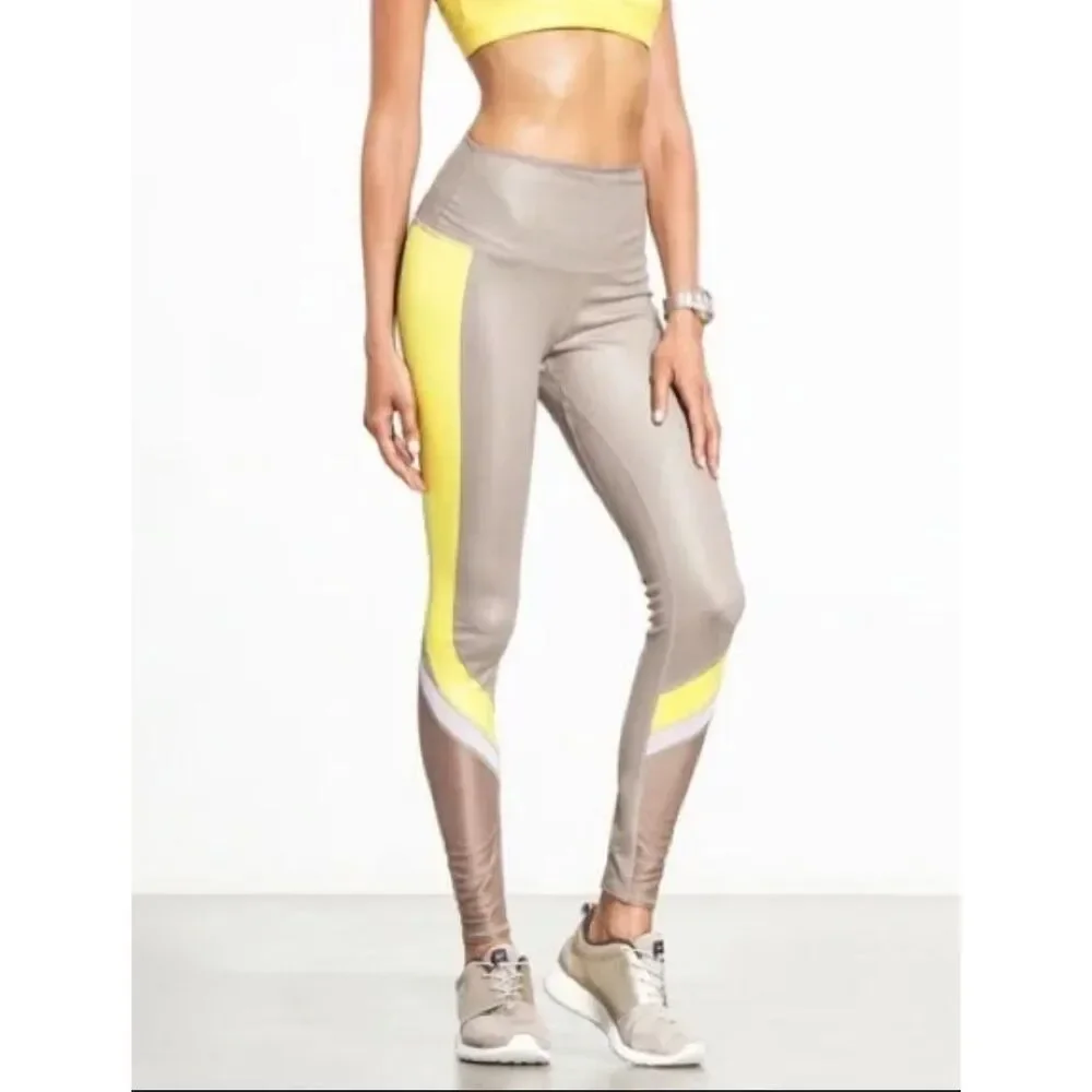Alo Yoga Womens Elevate‎ Colorblocked Mesh Full Length Leggings Tan Size XS